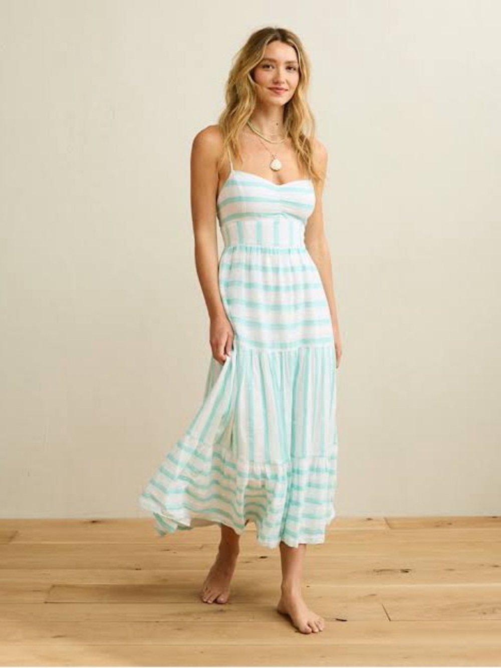 American Eagle Outfitters Mint and White Striped Midi Sundress